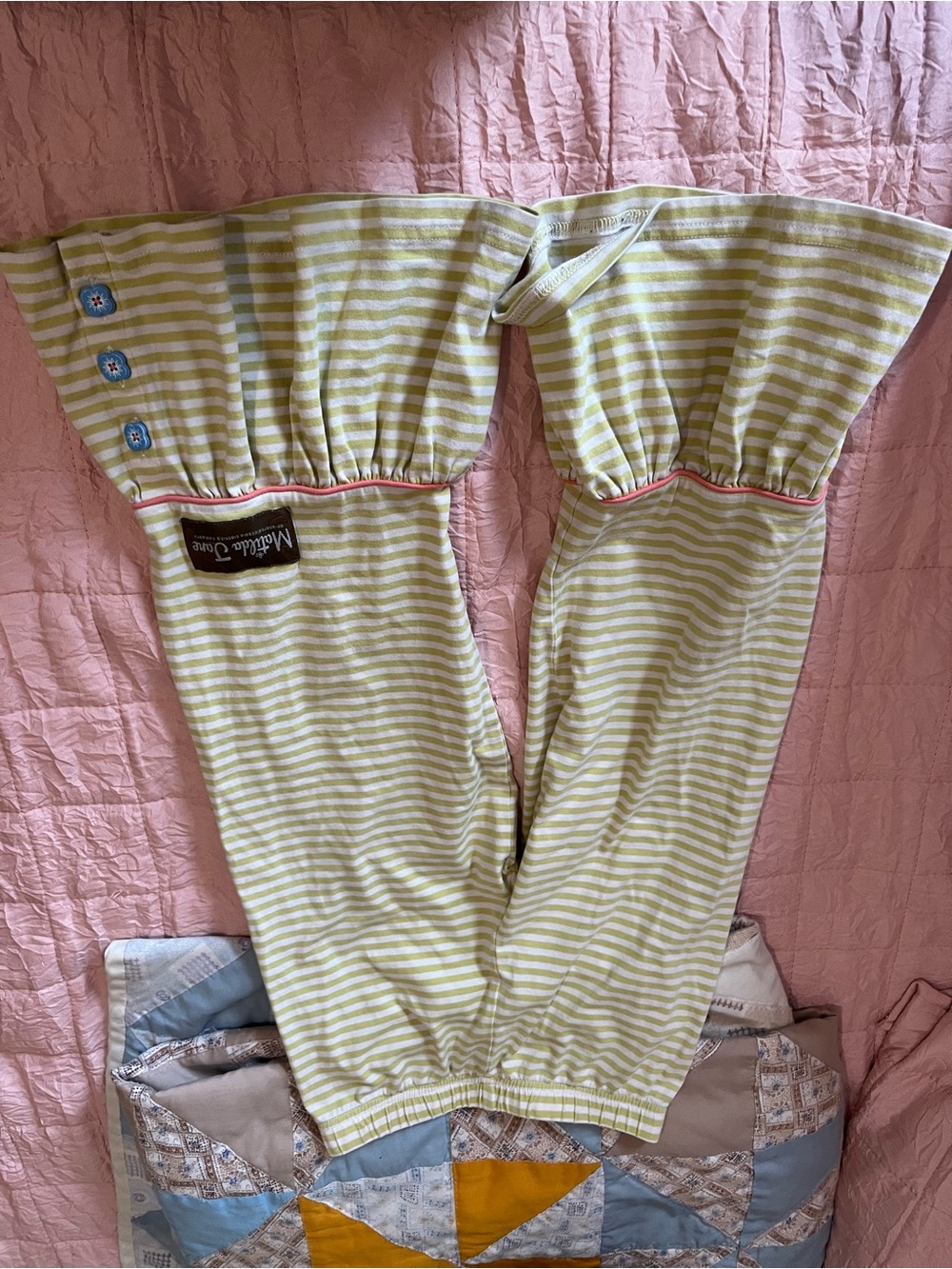 Matilda Jane Light Green & White Striped Girls Romper with Blue Button Accents
